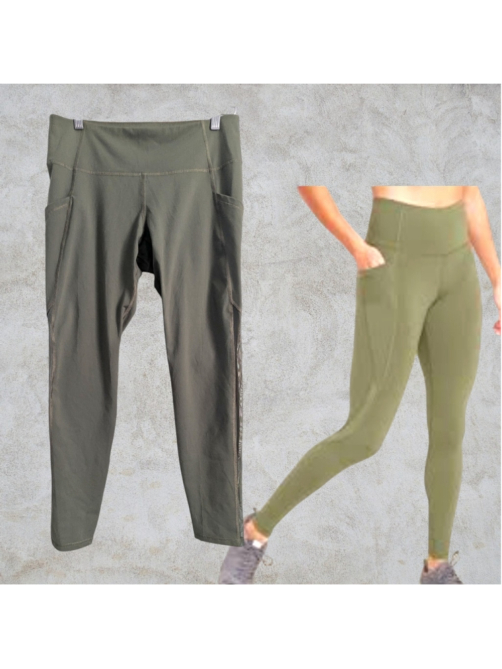 Old Navy Active Go Dry Mid Rise Mesh Panel Pocket Leggings Dark Olive Size L - Picture 2 of 9